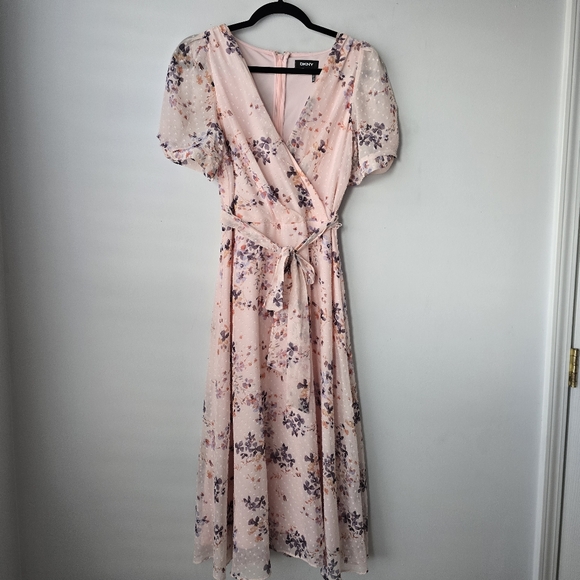 DKNY Pink Floral Wrap Dress 8 - Picture 4 of 15